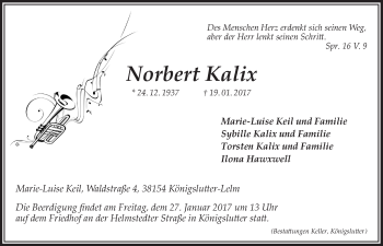 Anzeige von Norbert Kalix von LZ