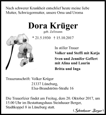 Anzeige von Dora Krüger von LZ