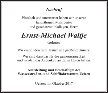 Anzeige von Ernst-Michael Waltje von LZ
