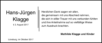 Anzeige von Hans-Jürgen Klagge von LZ