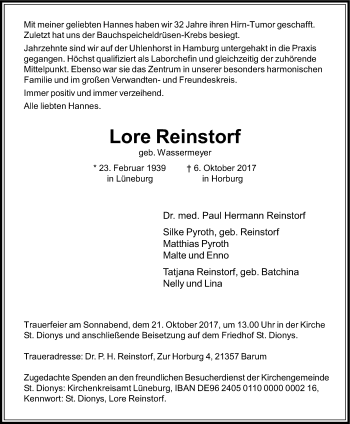 Anzeige von Lore Reinstorf von LZ