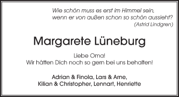 Anzeige von Margarete Lüneburg von LZ