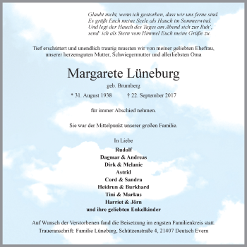 Anzeige von Margarete Lüneburg von LZ