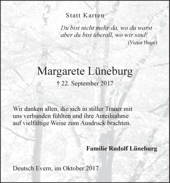 Anzeige von Margarete Lüneburg von LZ