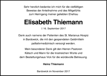 Anzeige von Elisabeth Thiemann von LZ