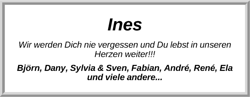  Traueranzeige für Ines Matthies vom 08.11.2017 aus LZ