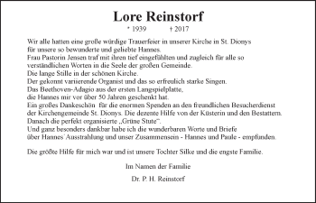 Anzeige von Lore Reinstorf von LZ