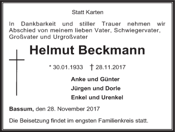 Anzeige von Helmut Beckmann von LZ