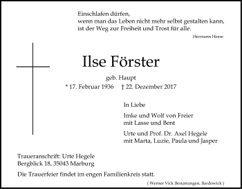 Anzeige von Ilse Förster von LZ