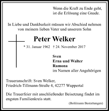 Anzeige von Peter Welker von LZ