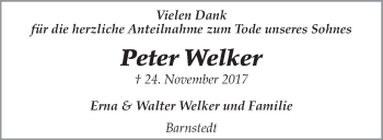 Anzeige von Peter Welker von LZ