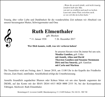 Anzeige von Ruth Elmenthaler von LZ