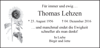 Anzeige von Thomas Lehzen von LZ