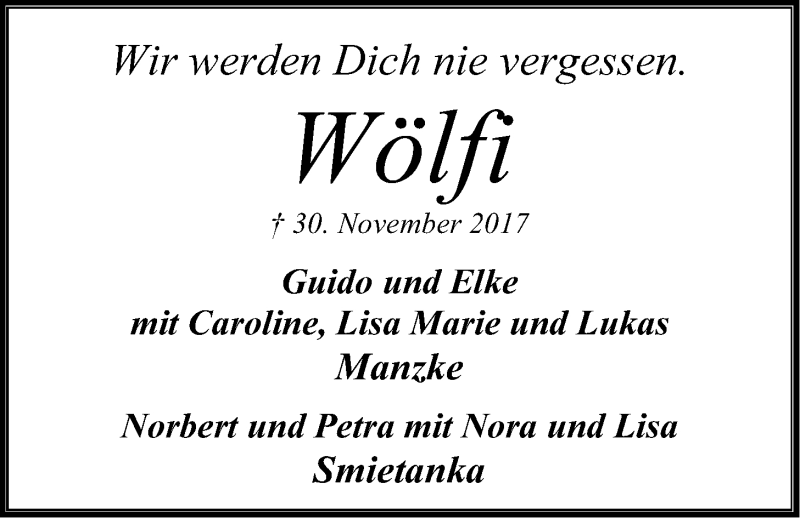  Traueranzeige für Wolfgang Holzem vom 09.12.2017 aus LZ