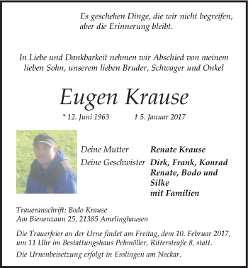 Anzeige von Eugen Krause von LZ