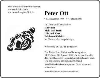 Anzeige von Peter Ott von LZ
