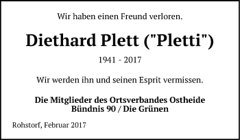 Anzeige von Diethard Plett von LZ