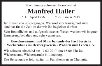 Anzeige von Manfred Haller von LZ