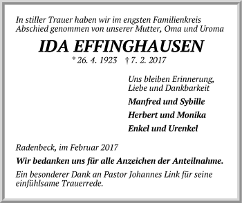 Anzeige von Ida Effinghausen von LZ