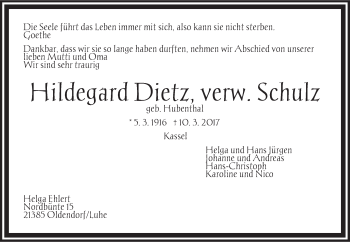 Anzeige von Hildegard Dietz von LZ