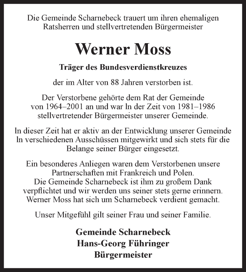  Traueranzeige für Werner Moss vom 08.03.2017 aus LZ