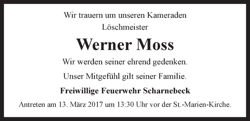  Traueranzeige für Werner Moss vom 08.03.2017 aus LZ