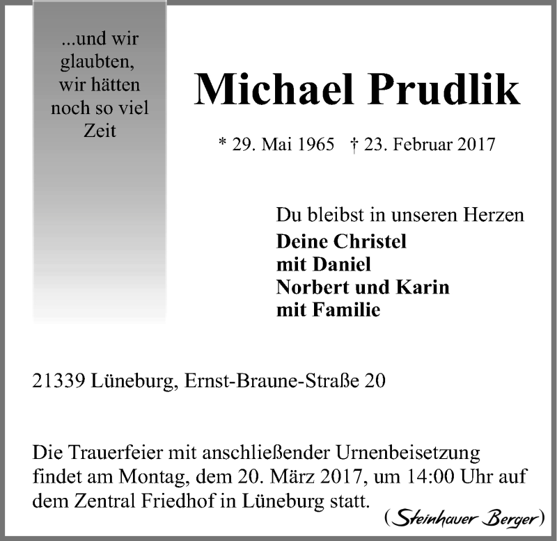  Traueranzeige für Michael Prudlik vom 11.03.2017 aus LZ