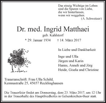 Anzeige von Ingrid Matthaei von LZ