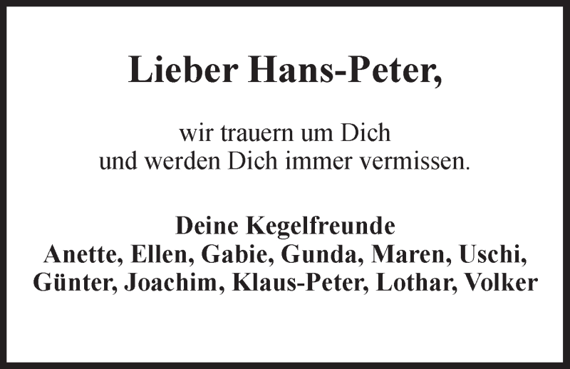  Traueranzeige für Hans-Peter Marcks vom 11.04.2017 aus LZ