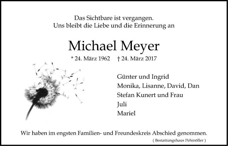  Traueranzeige für Michael Meyer vom 01.04.2017 aus LZ