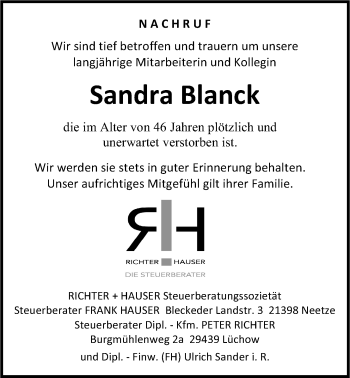 Anzeige von Sandra Blanck von LZ