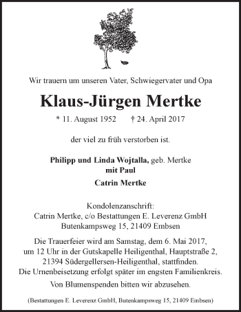 Anzeige von Klaus-Jürgen Mertke von LZ