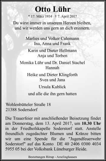 Anzeige von Otto Lühr von LZ