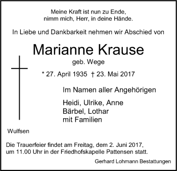 Anzeige von Marianne Krause von LZ