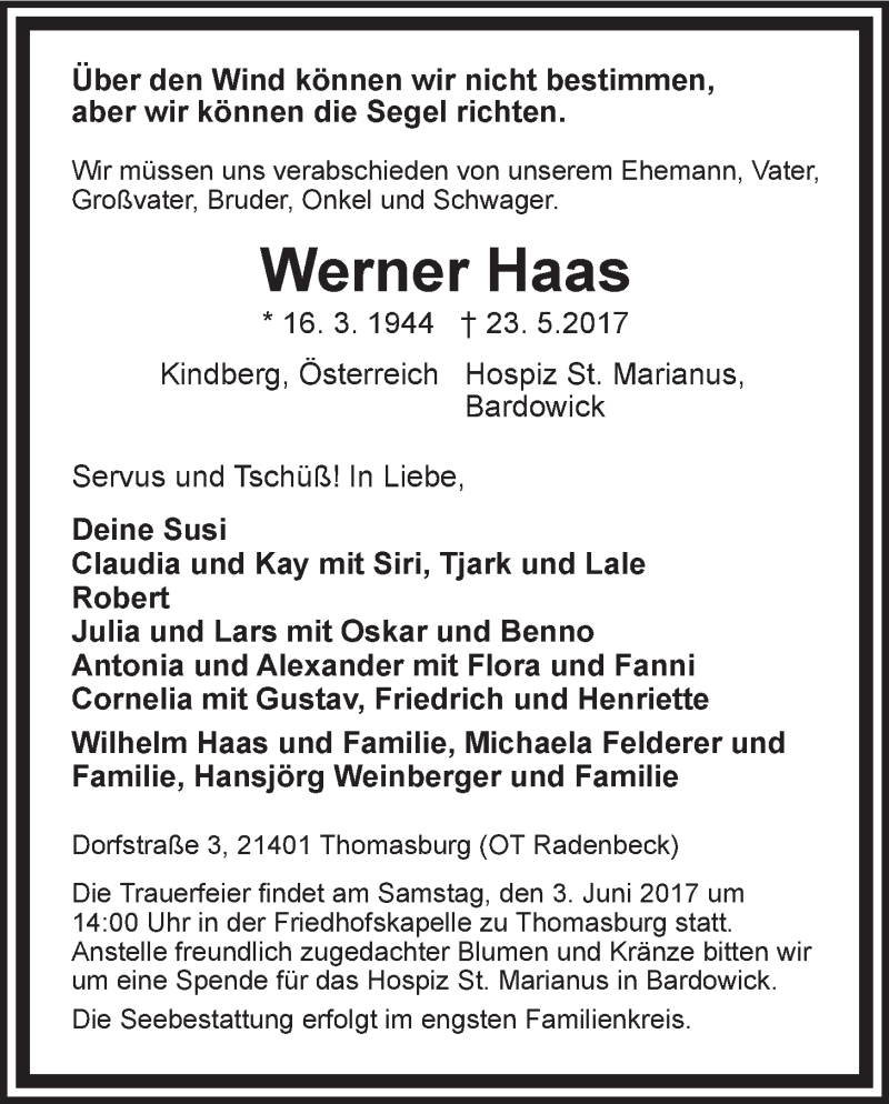 Traueranzeigen von Werner Haas TrauerLüneburg.de