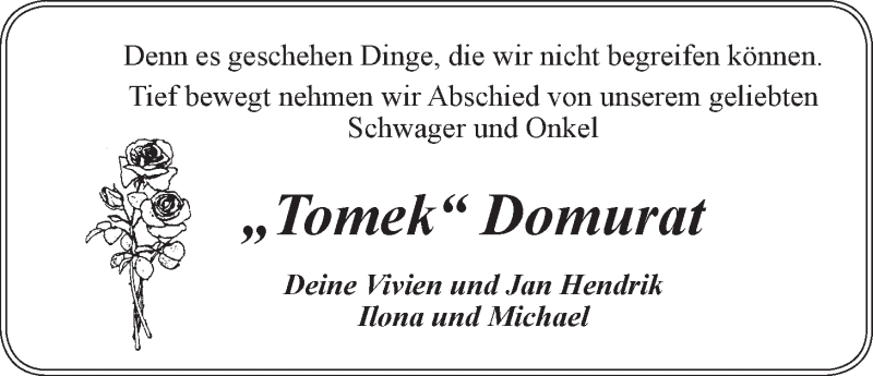 Traueranzeige für Thomas Domurat vom 27.05.2017 aus LZ