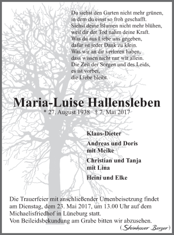 Anzeige von Maria-Luise Hallensleben von LZ