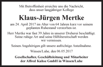 Anzeige von Klaus-Jürgen Mertke von LZ