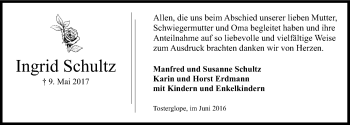 Anzeige von Ingrid Schultz von LZ