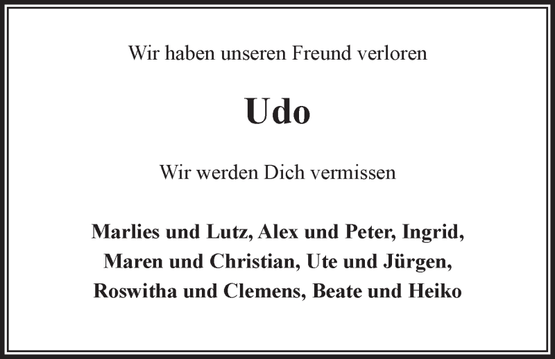  Traueranzeige für Udo Körner vom 01.06.2017 aus LZ