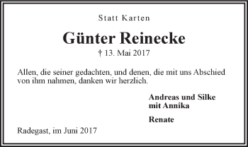 Anzeige von Günter Reinecke von LZ