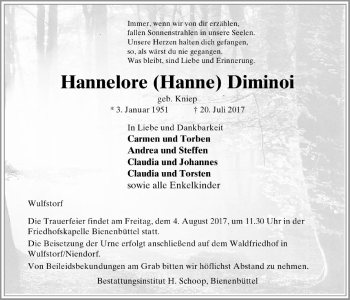 Anzeige von Hannelore  Diminoi von LZ