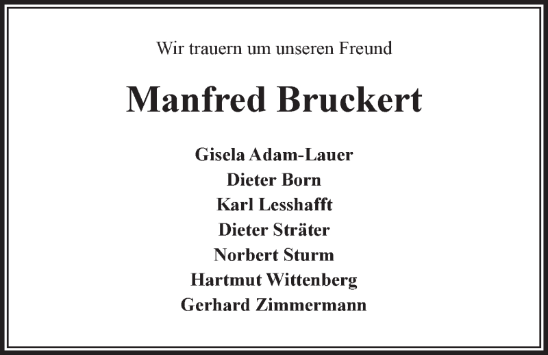  Traueranzeige für Manfred Bruckert vom 29.07.2017 aus LZ