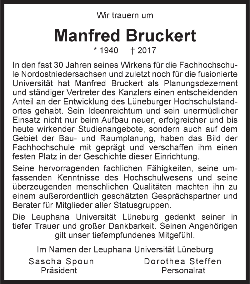  Traueranzeige für Manfred Bruckert vom 29.07.2017 aus LZ