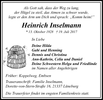 Anzeige von Heinrich Inselmann von LZ