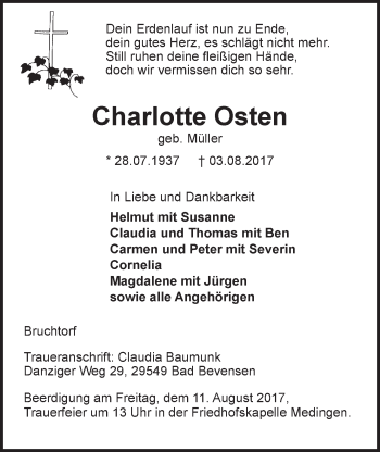 Anzeige von Charlotte Osten von LZ