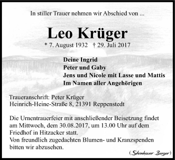 Anzeige von Leo Krüger von LZ