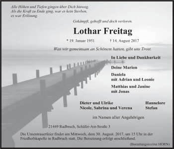 Anzeige von Lothar Freitag von LZ