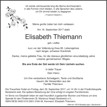 Anzeige von Elisabeth Thiemann von LZ
