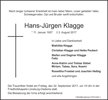 Anzeige von Hans-Jürgen Klagge von LZ
